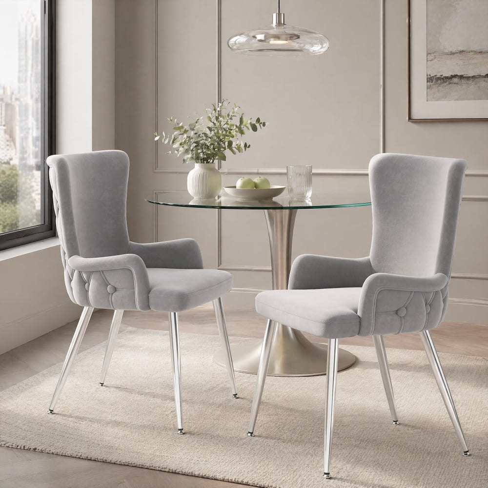 Set mit 2 Esszimmerstühlen aus Polyester grau und silberfarben -
