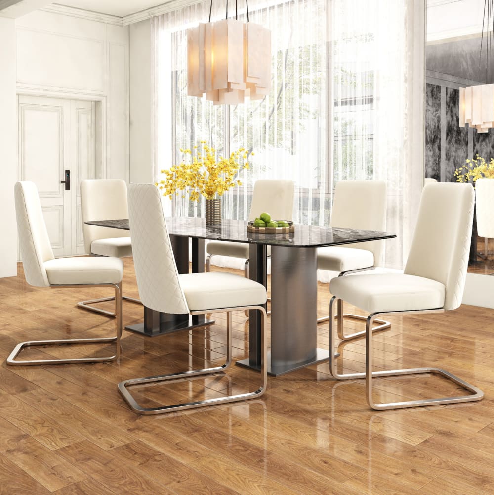 Esszimmerstühle im 2er-Set aus Polyester beige und silberfarben -