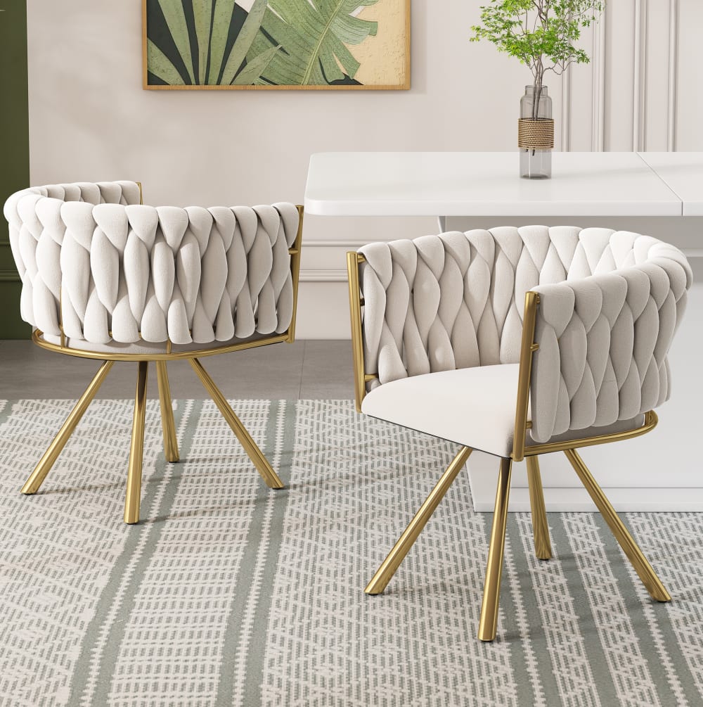 Drehbarer Esszimmerstuhl aus Polyester beige und gold - Maisons