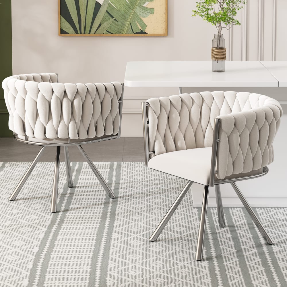 2er-Set drehbare Esszimmerstühle aus Polyester beige und