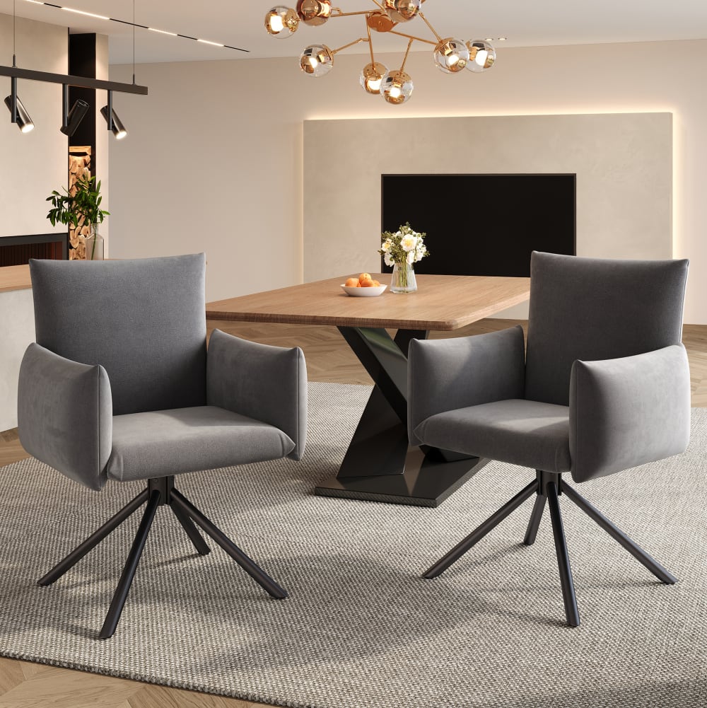 2er-Set Esszimmerstühle aus Polyester grau drehbar - Maisons Du