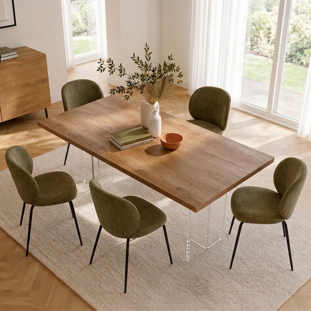 Tisch 160x80 cm mit Platte in Holzoptik und Acrylgestell -