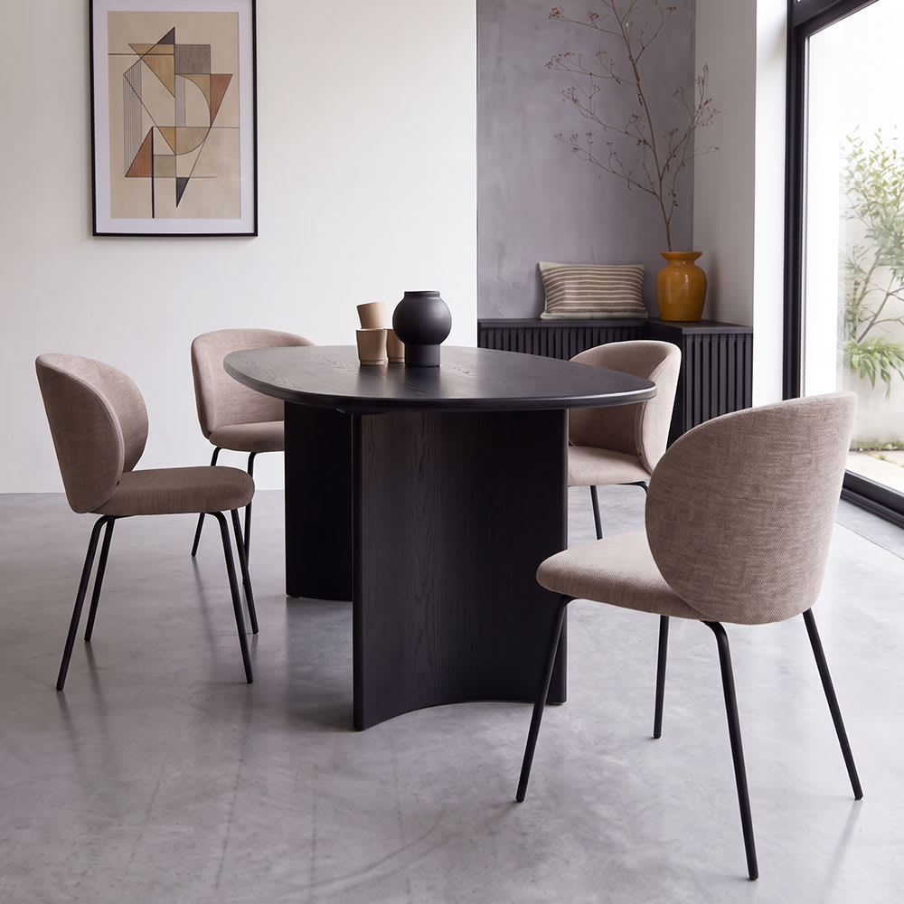 2er-Set Stühle aus taupefarbenem Stoff mit Metallbeinen - Maisons