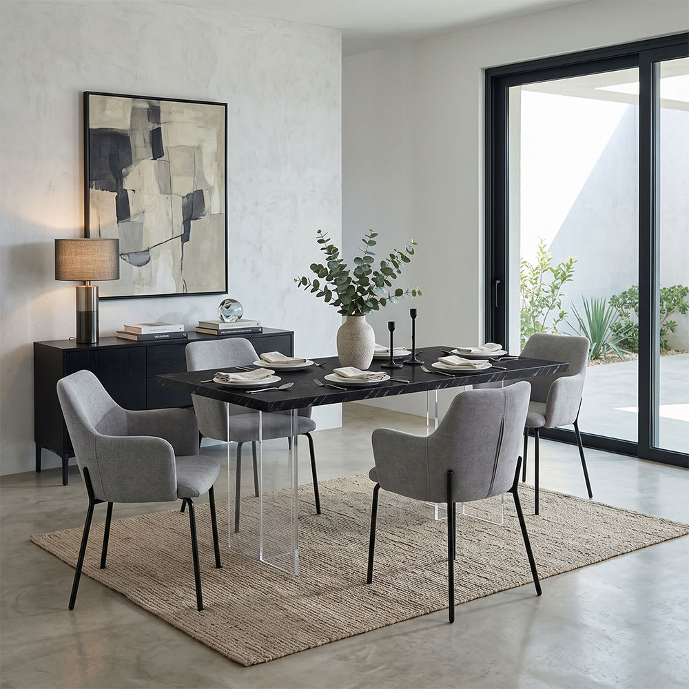 2er-Set Polsterstühle aus grauem Stoff mit Metallbeinen - Maisons