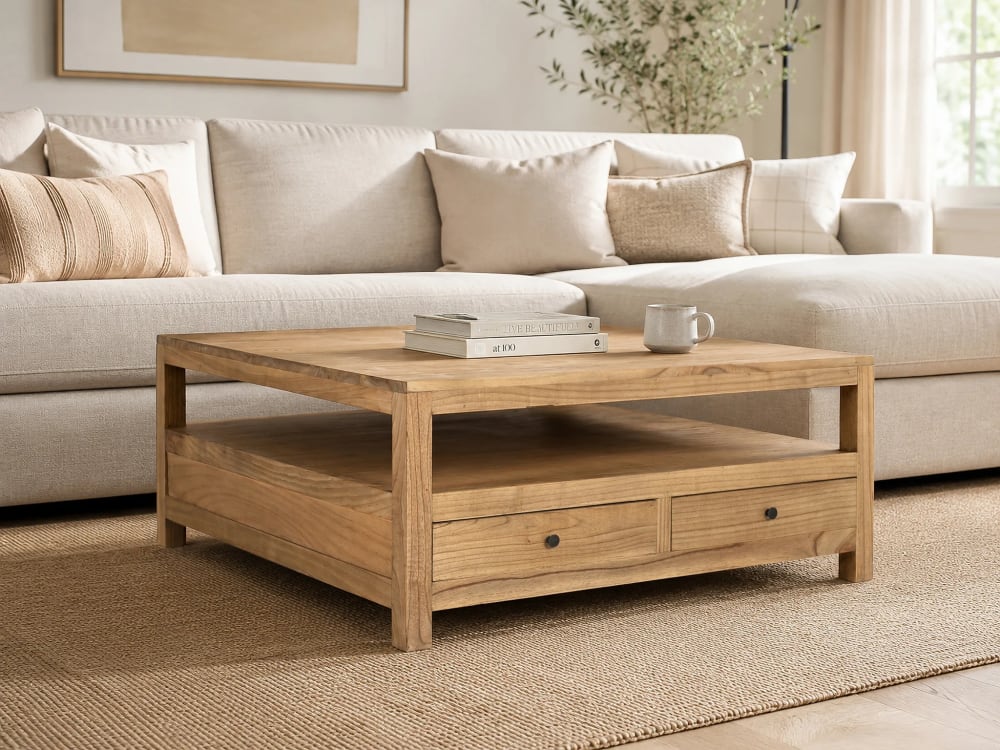 Quadratischer Couchtisch aus Mindi-Holz, 110 cm - Maisons Du