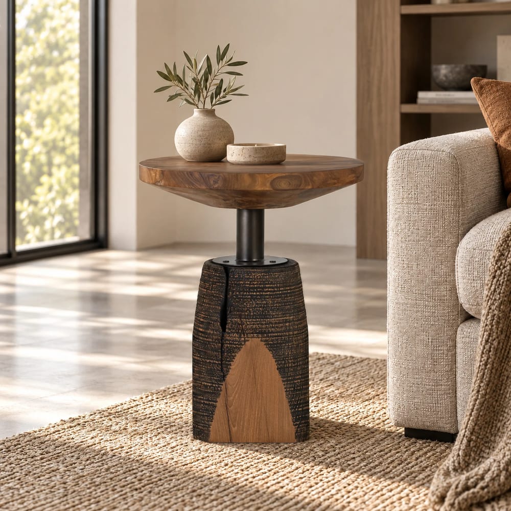 Couchtisch aus Teakholz, 45 cm, rustikaler Industriestil -