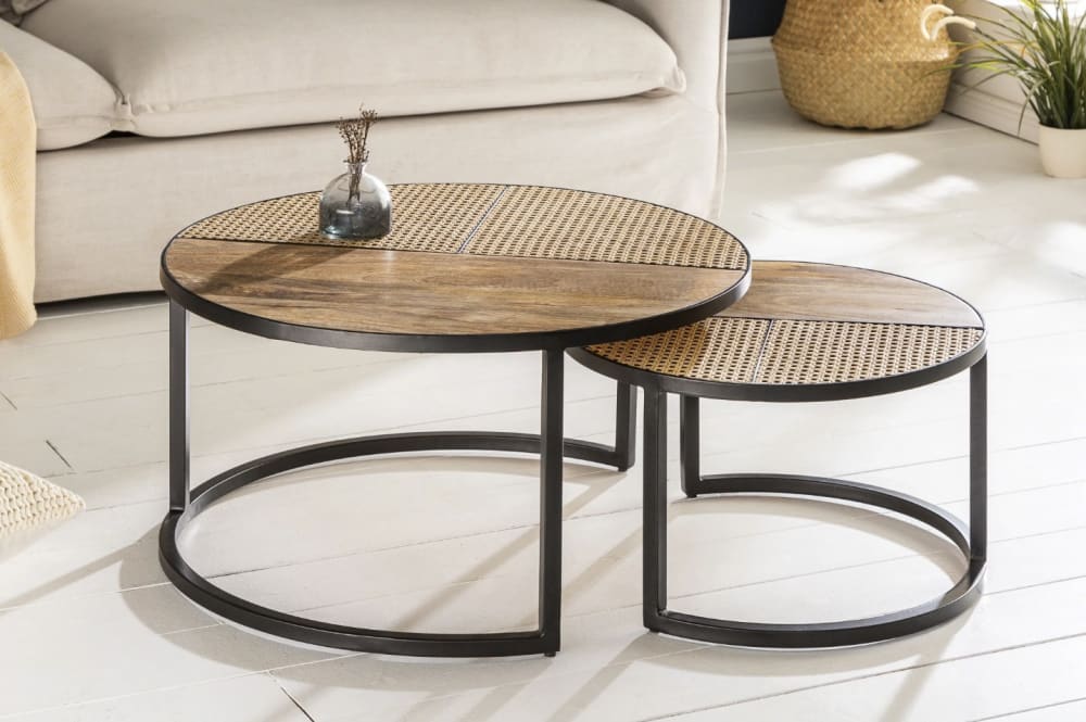 Couchtische aus Mangoholz Ø50-Ø70cm braun und schwarz - Maisons