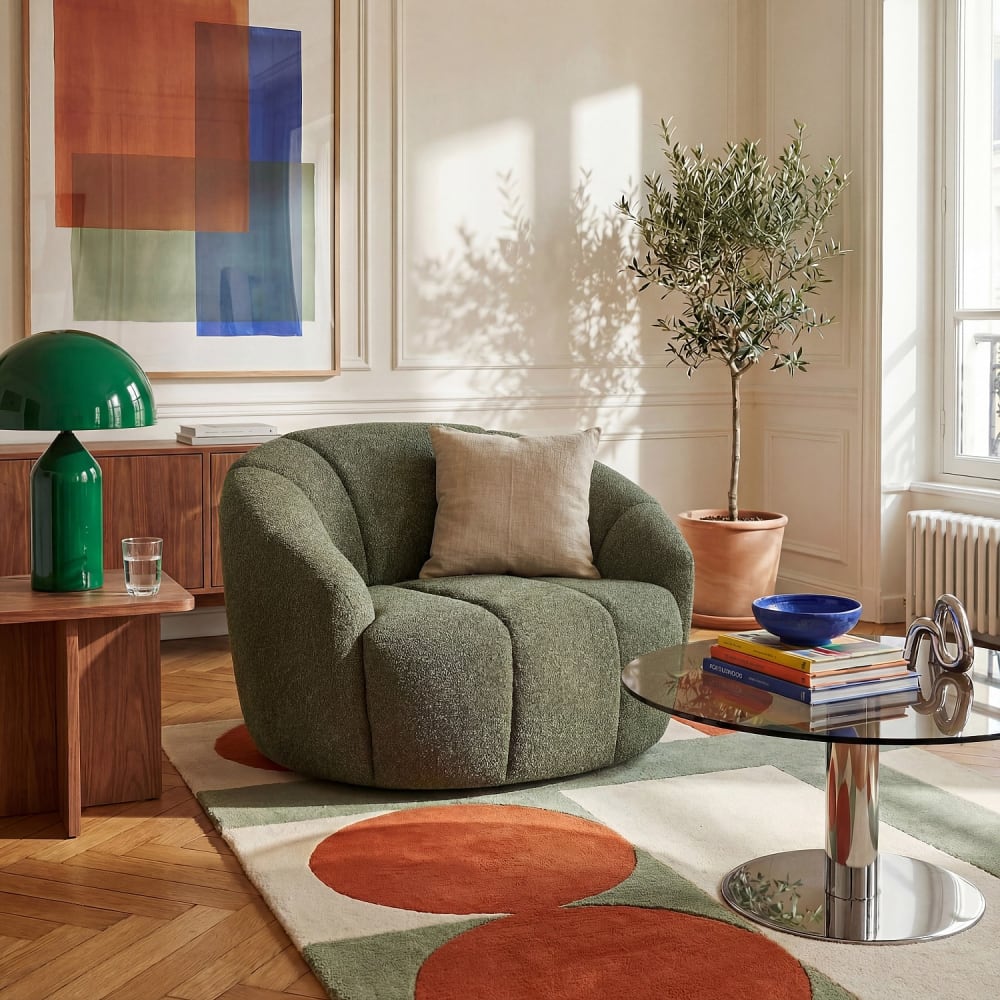 Fauteuil loveuse pivotant en tissu texturé - vert sapin