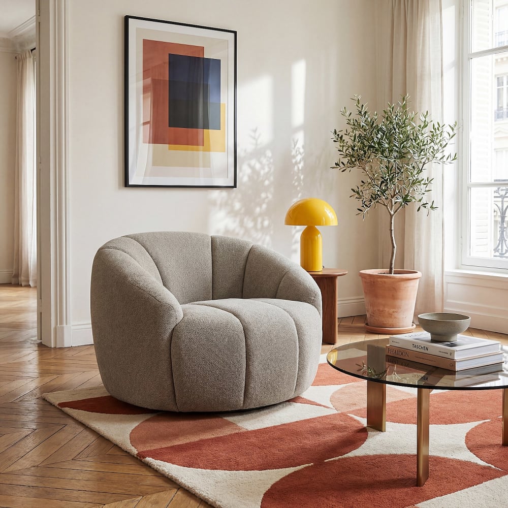 Fauteuil loveuse pivotant en tissu texturé - taupe