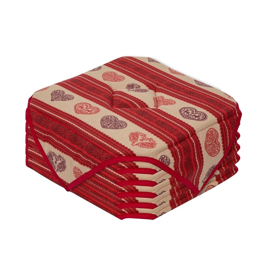 Lot de 6 galettes de chaise motif cœur rouge, esprit montagne 38x38 cm Lot de 6 galettes de chaise motif cœur rouge, esprit montagne 38x38 cm
