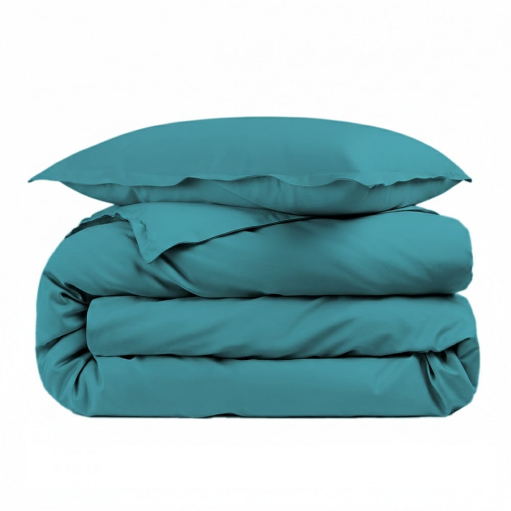 Housse de couette unie et 1 taie percale 80 fils canard 140x200 cm Housse de couette unie et 1 taie percale 80 fils canard 140x200 cm