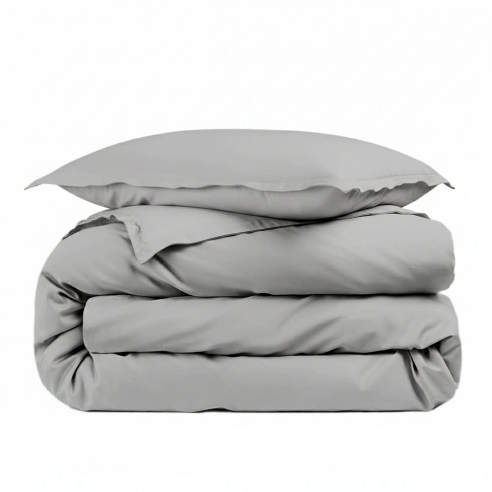 Housse de couette unie et 1 taie percale 80 fils gris clair 140x200 cm Housse de couette unie et 1 taie percale 80 fils gris clair 140x200 cm