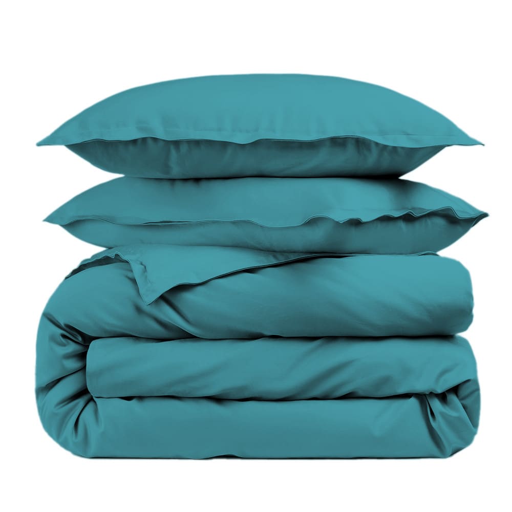 Housse de couette unie et taies percale 80 fils bleu canard 240x260 cm Housse de couette unie et taies percale 80 fils bleu canard 240x260 cm