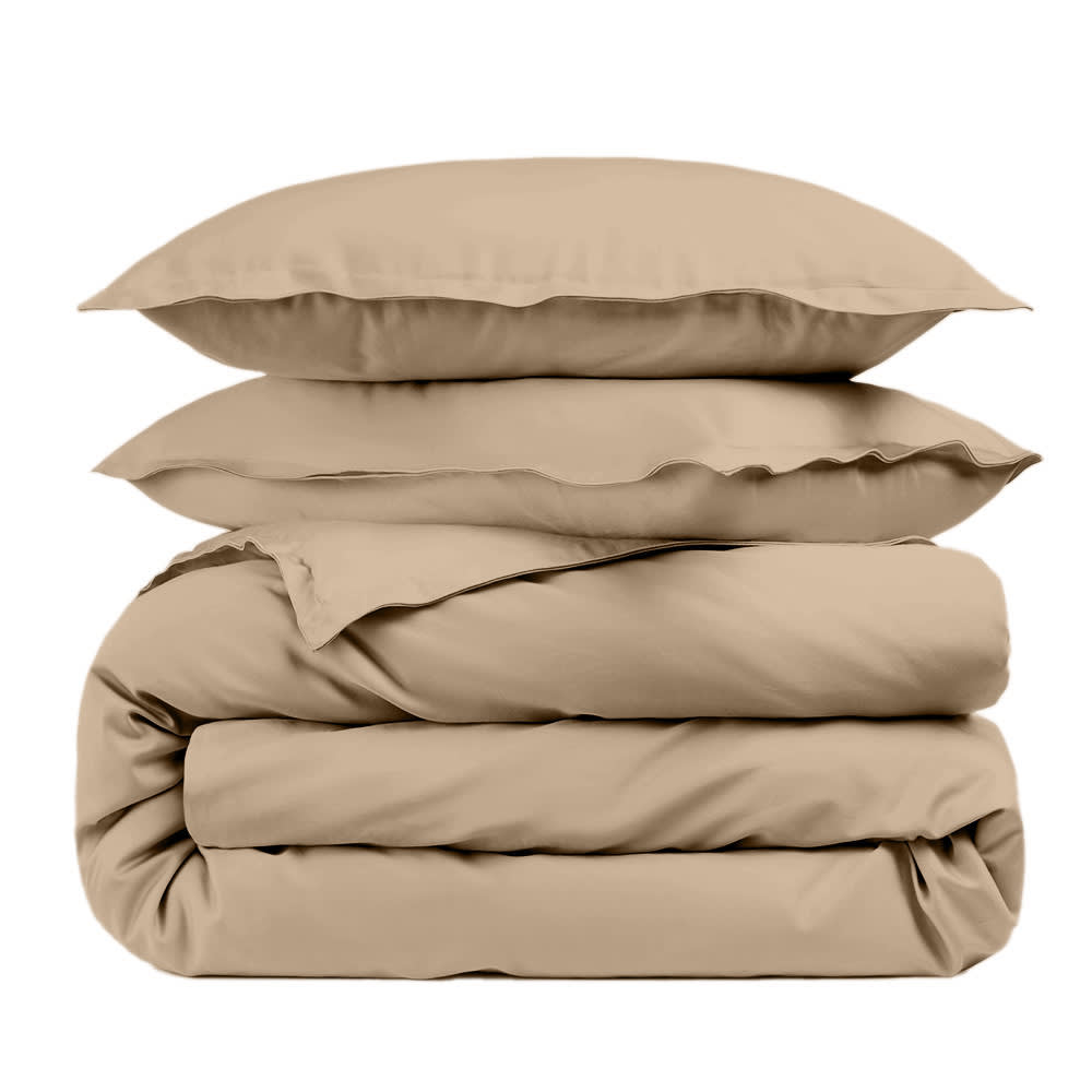 Housse de couette unie et taies percale 80 fils mastic 220x240 cm Housse de couette unie et taies percale 80 fils mastic 220x240 cm