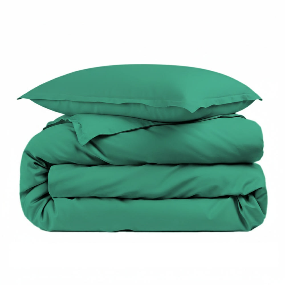 Housse de couette unie et 1 taie percale 80 fils céladon 140x200 cm Housse de couette unie et 1 taie percale 80 fils céladon 140x200 cm