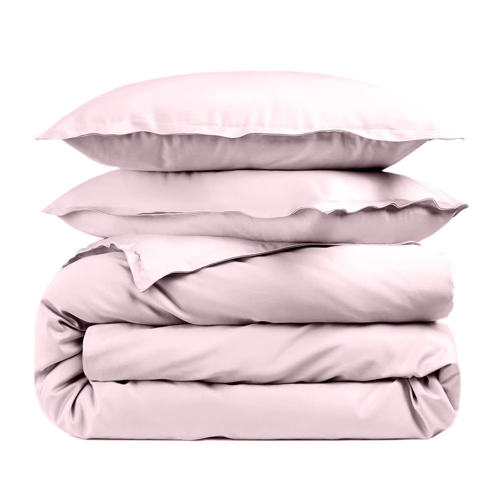 Housse de couette unie et taies percale 80 fils rose clair 220x240 cm Housse de couette unie et taies percale 80 fils rose clair 220x240 cm
