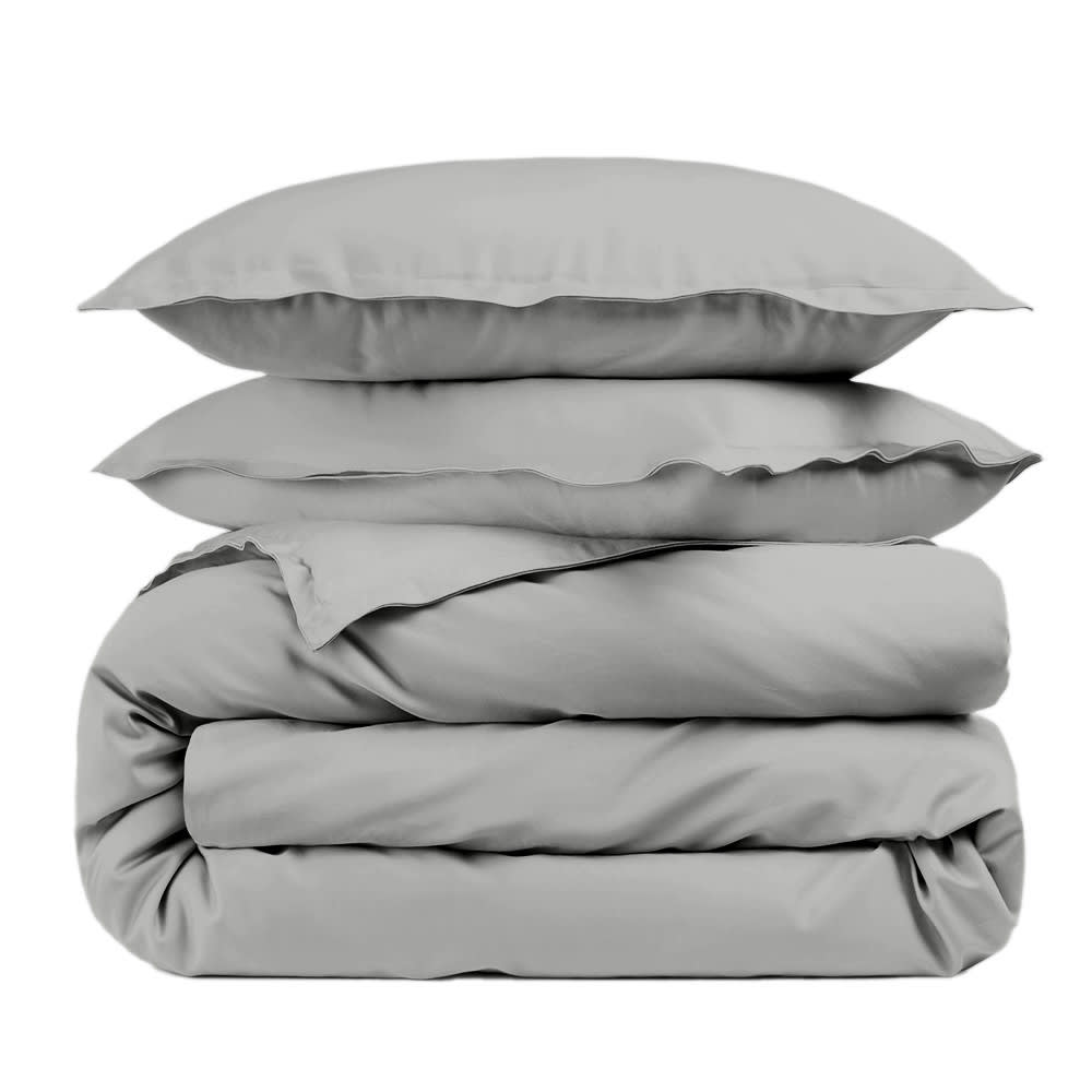 Housse de couette unie et taies percale 80 fils gris clair 240x280 cm Housse de couette unie et taies percale 80 fils gris clair 240x280 cm