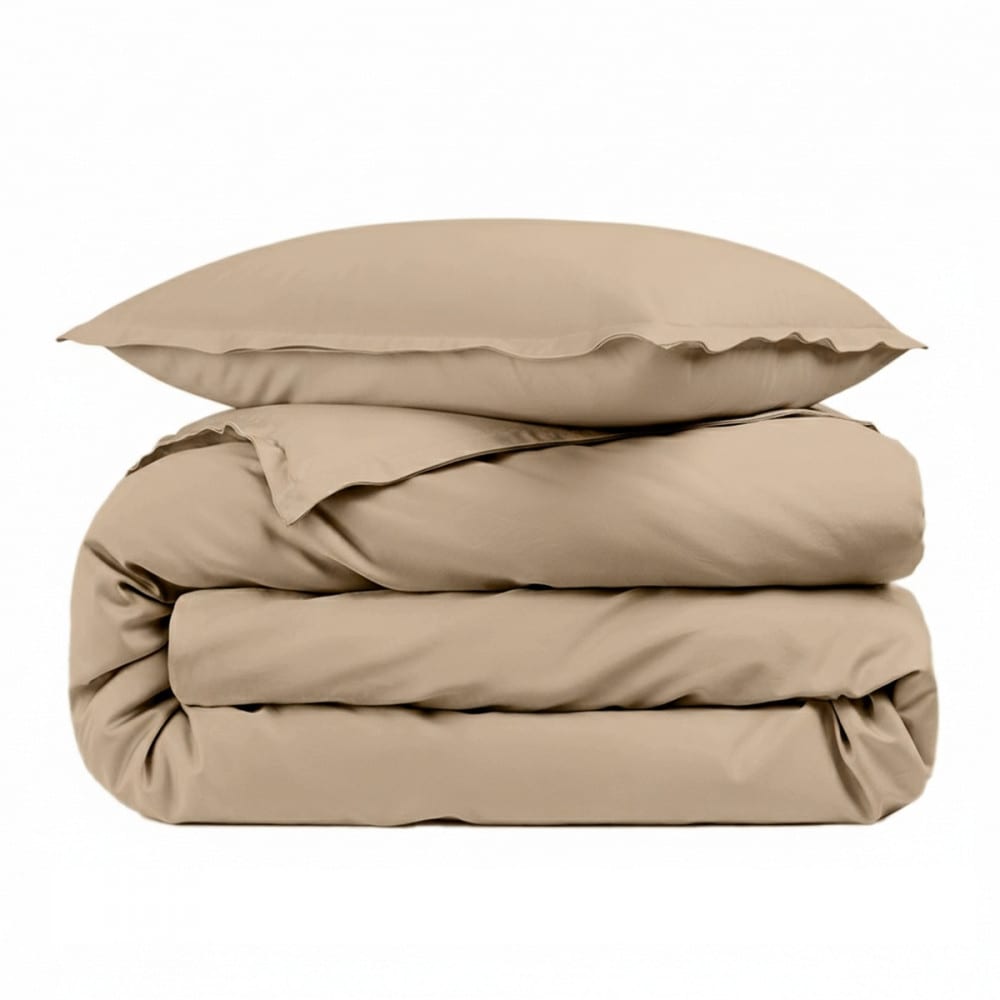 Housse de couette unie et 1 taie percale 80 fils mastic 140x200 cm Housse de couette unie et 1 taie percale 80 fils mastic 140x200 cm