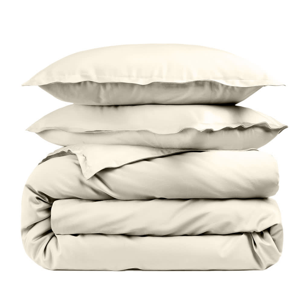 Housse de couette unie et taies percale 80 fils beige 200x200 cm Housse de couette unie et taies percale 80 fils beige 200x200 cm