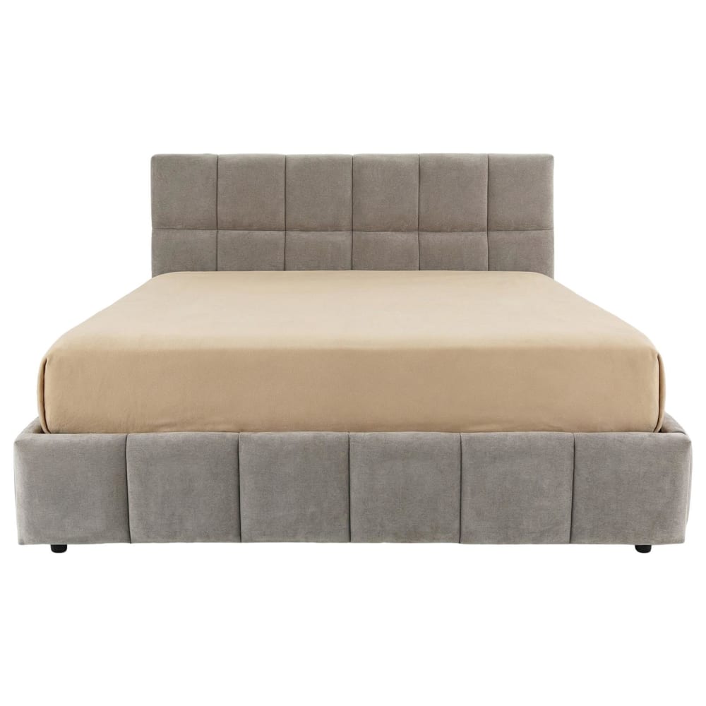Lit double rembourré 160x200 avec sommier, gris Lit double rembourré 160x200 avec sommier, gris
