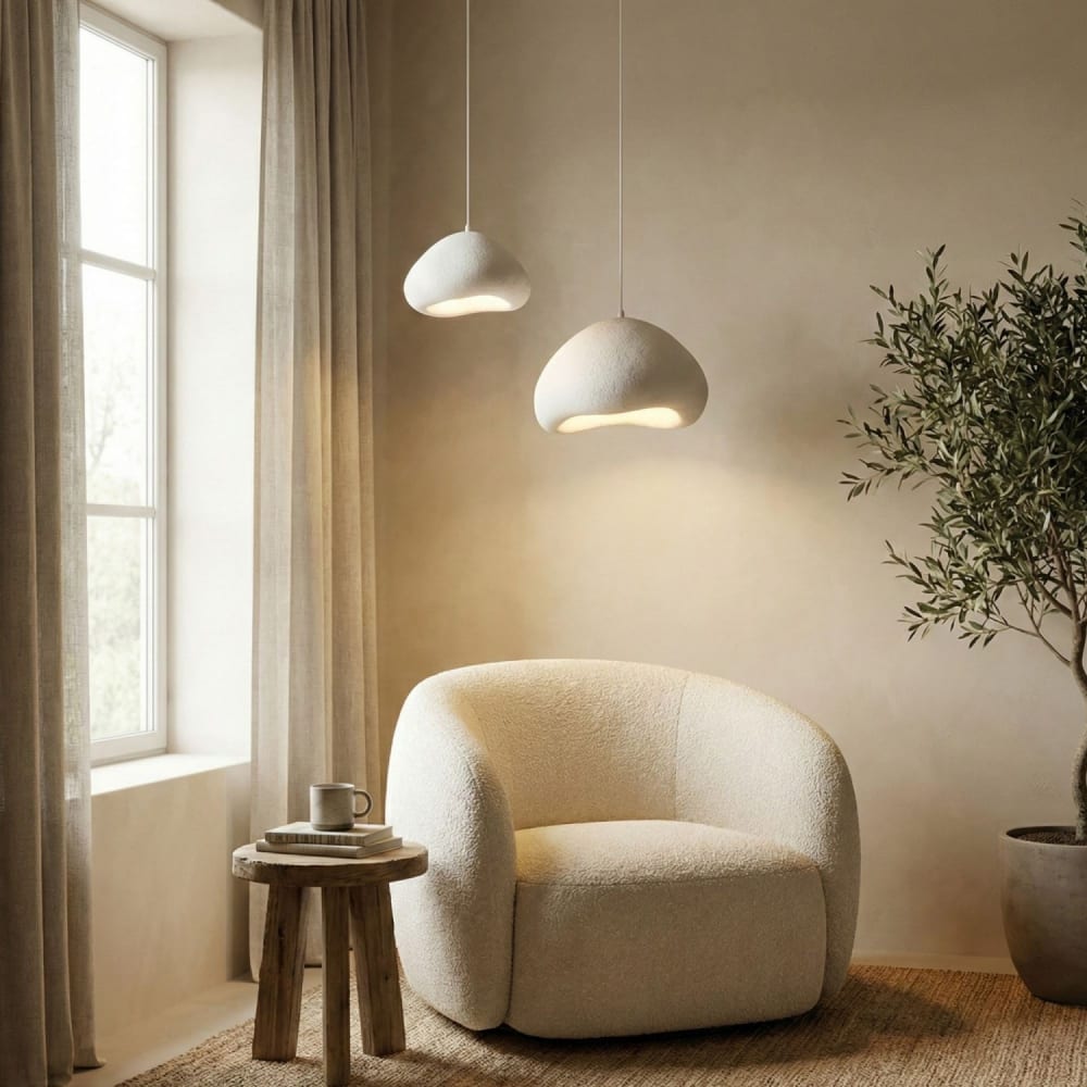 Luminaire design 2 suspensions en fibre de verre blanc Luminaire design 2 suspensions en fibre de verre blanc