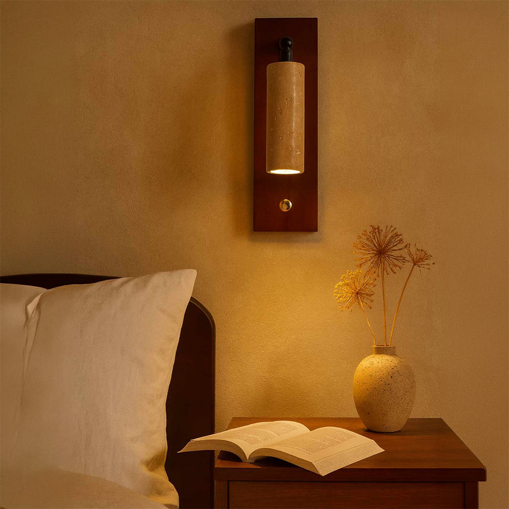 Applique murale orientable en travertin et bois effet noyer Applique murale orientable en travertin et bois effet noyer
