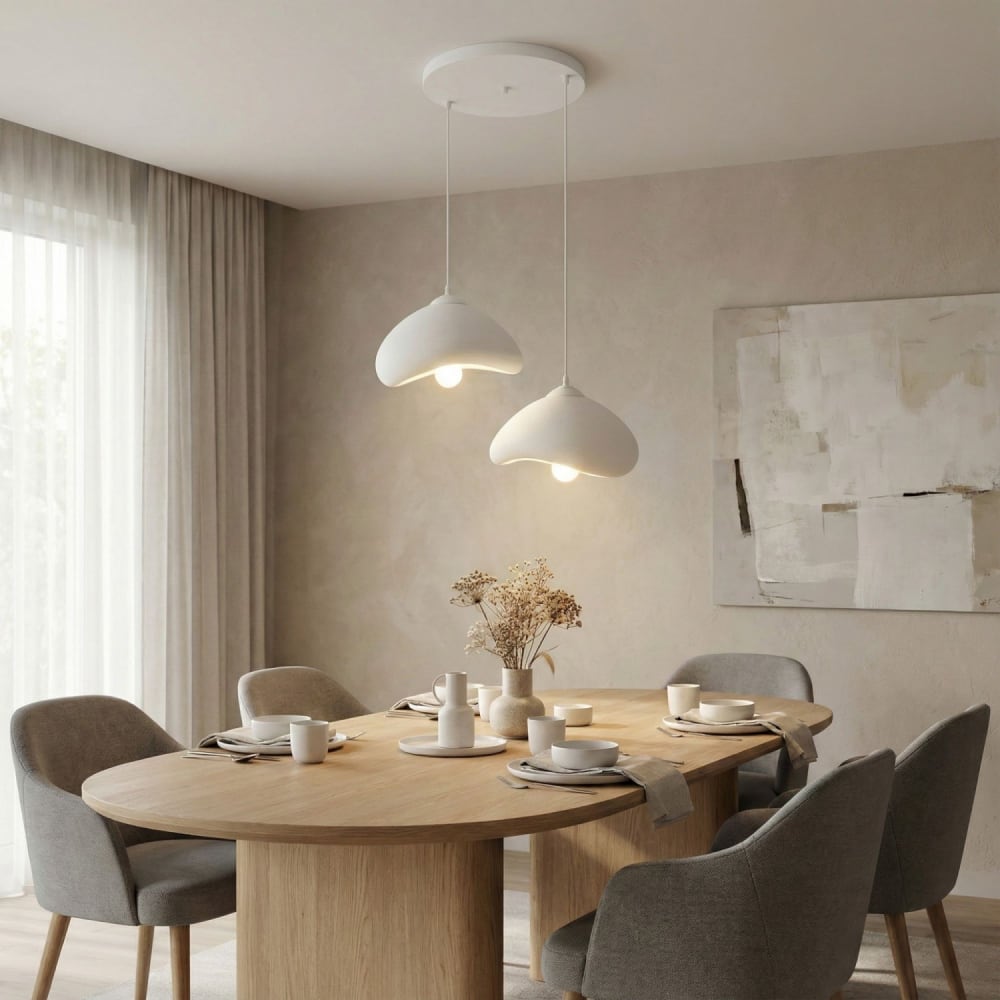 Luminaire design 2 suspensions en fibre de verre blanc Luminaire design 2 suspensions en fibre de verre blanc