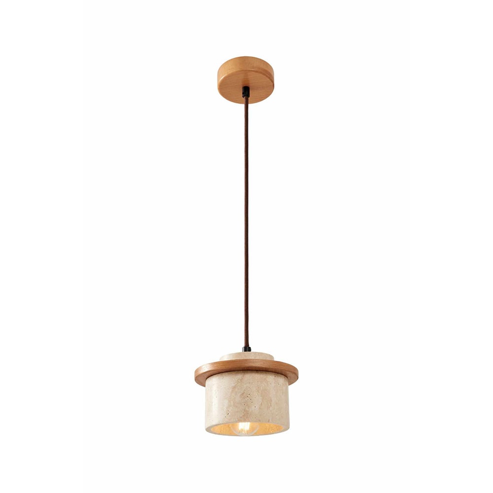 Designer-Pendellampe aus Holz aus Travertin und Eichen-Effekt -
