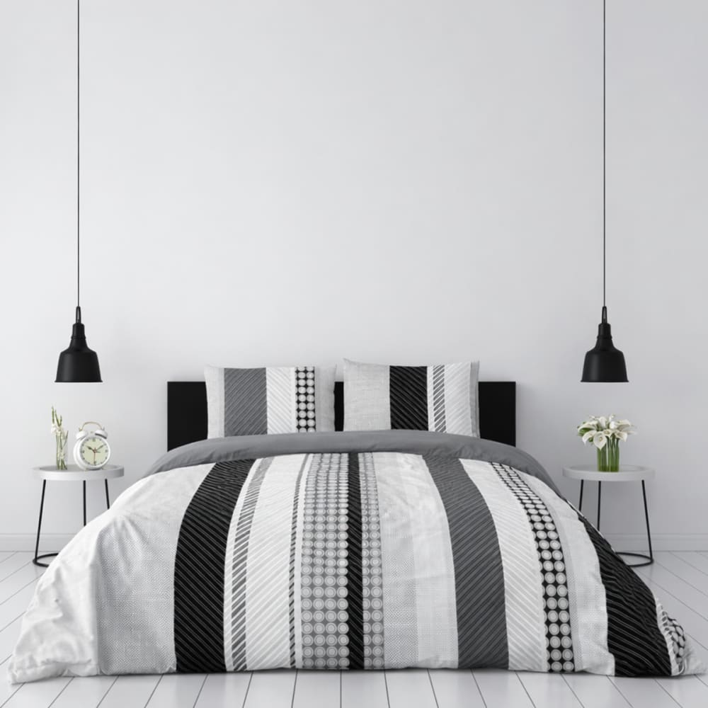 Housse de couette géométrique gris et taies coton 57 fils 220x240 cm Housse de couette géométrique gris et taies coton 57 fils 220x240 cm