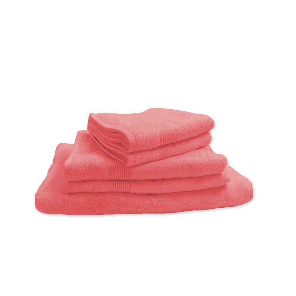 Lot de 5 serviettes de bain 600 g en coton et bambou rose poudré