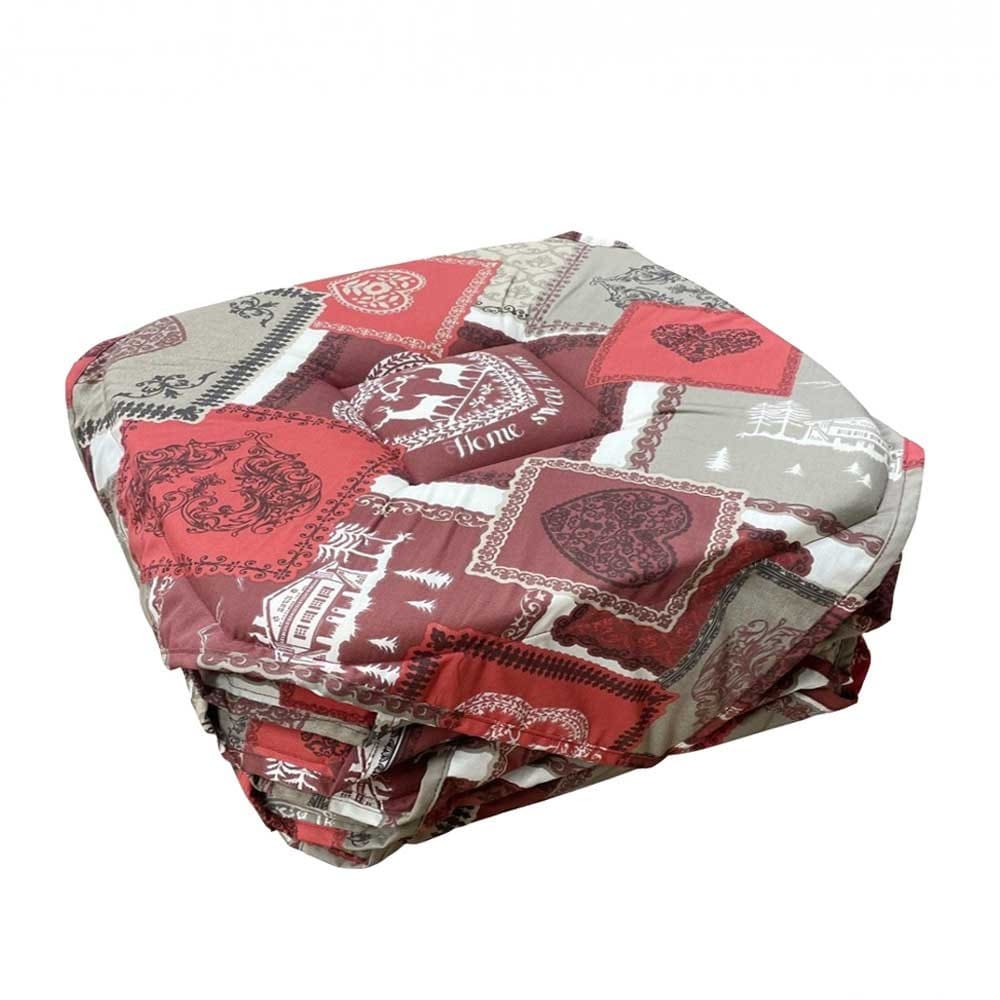 Lot 6 galettes de chaise motif chalet rouge, style montagne 38x38 cm Lot 6 galettes de chaise motif chalet rouge, style montagne 38x38 cm
