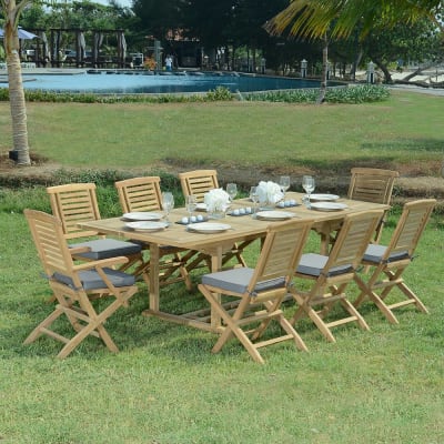 Salon de jardin 6 chaises + 2 fauteuils en teck massif