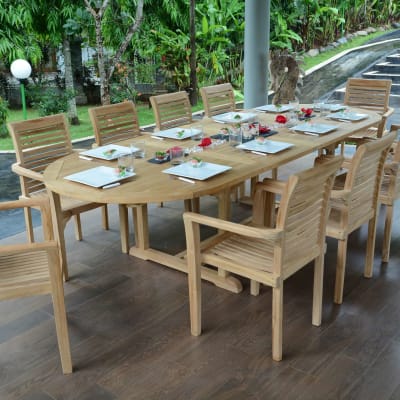 Salon de jardin 10 fauteuils en teck massif