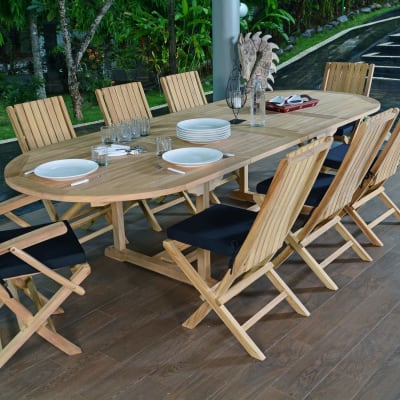 Salon de jardin 6 chaises avec 2 fauteuils en teck massif