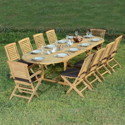 Salon de jardin 8 chaises + 2 fauteuils en teck massif