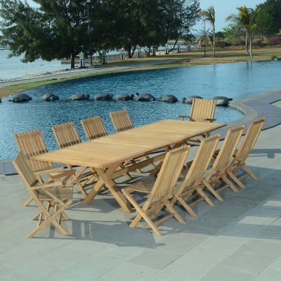 Salon de jardin 8 chaises + 2 fauteuils en teck massif