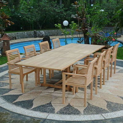 Salon de jardin 8 fauteuils en teck massif