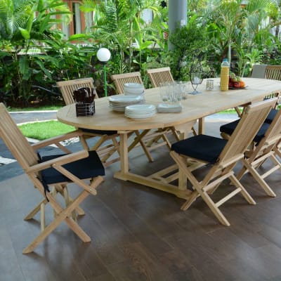 Salon de jardin 6 chaises avec 2 fauteuils en teck massif