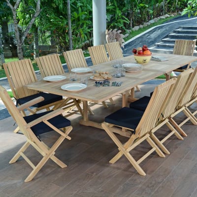 Salon de jardin 10 chaises + 2 fauteuils en teck massif