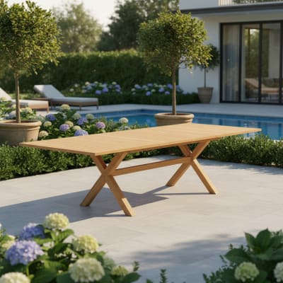 Table de jardin extensible en teck 12 personnes L200/300