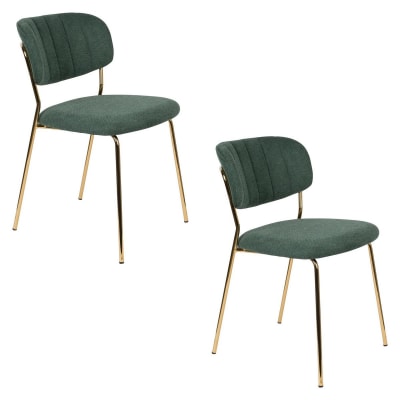 2 chaises de repas en tissu vert avec pieds dorés