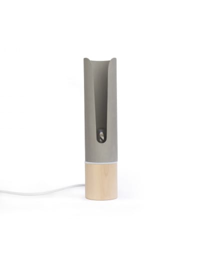Lampe à poser en bois et béton, anneau feutrine blanc