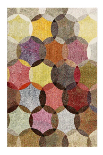 Tapis motif cercles vintage nuances vives pour salon, chambre 170x120