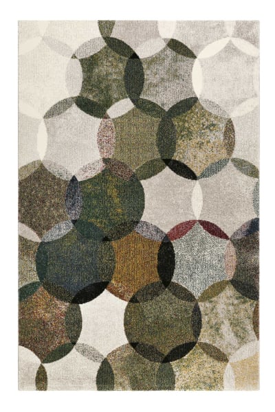 Tapis motif cercles vintage vert/gris pour salon, chambre 290x200