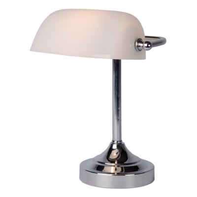 Lampe de bureau métal et verre blanc chrome H30cm