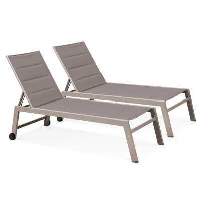 Lot de 2 bains de soleil en aluminium et textilène beige