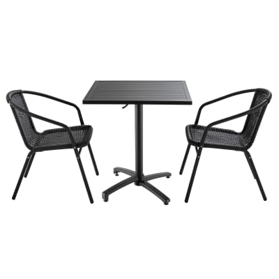 Table de jardin 2 fauteuils en résine tressée anthracite