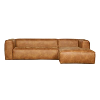 Canapé d'angle droit 5 places en cuir recyclé marron cognac