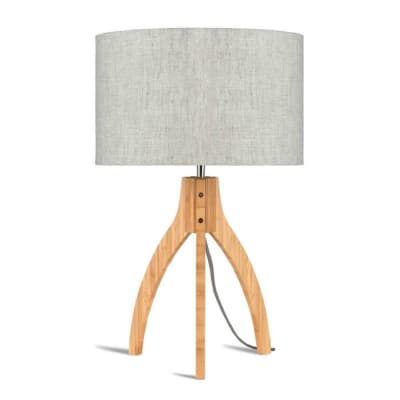 Lampe tripode bambou et lin naturel beige H54cm