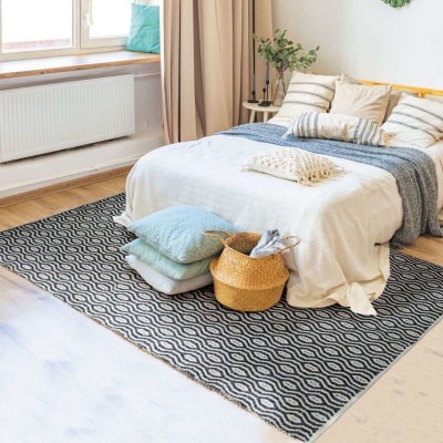 Tapis en coton géométrique écru-noir 160x230
